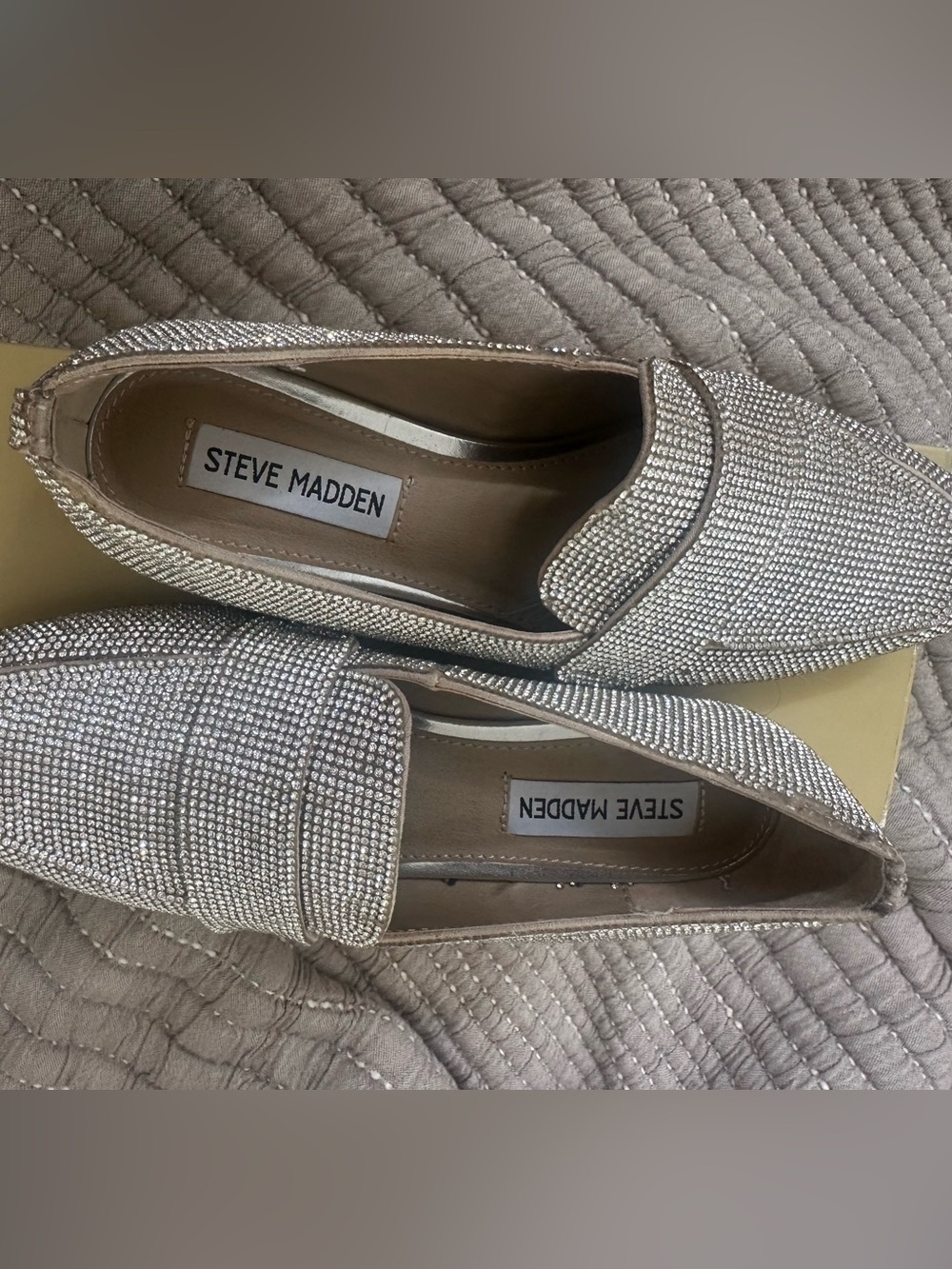 Steve Madden Crystal-Embellished Loafers in Champagne Gold
